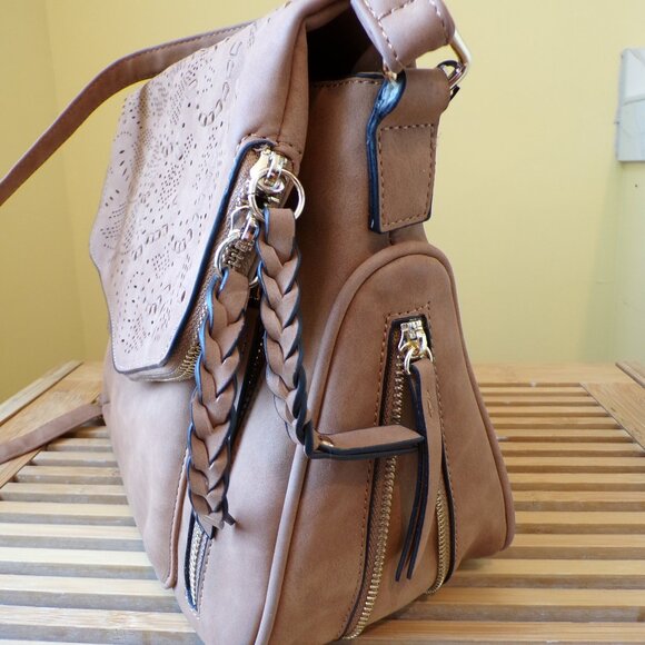 Violet Ray Faux Suede Crossbody Hand Bag Purse Expandable Bottom - Picture 3 of 12